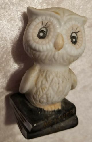 Vintage Taiwan Ceramic Weather Owl On Books 3 1/4” H 2