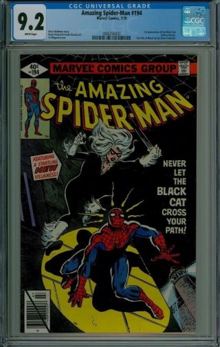 Spiderman 194 Cgc 9.  2 White Pages 1st Black Cat Marvel Comics