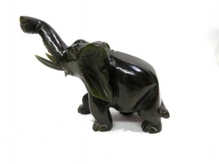 Dark (spinach) Green Hand Carved Solid Jade Rearing Elephant,  Gorgeous Piece