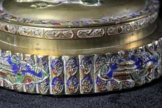 2 Antique Early 20thC Chinese Brass Boxes Peking Glass Insert,  Stones & Enamel 4