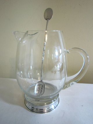 Vintage Starr Sterling Base Glass Pitcher Sterling W/ Sterling Stirrer Spoon