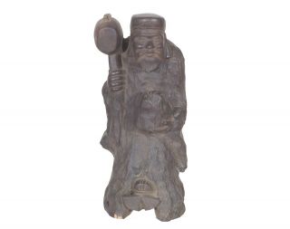 Antique Chinese Hard Wood Carved Statue / Figure / God Of Longevity,  19th C