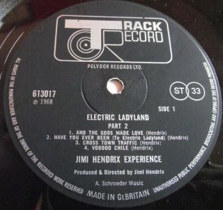 JIMI HENDRIX EXPERIENCE ELECTRIC LADYLAND Part 2 1968 TRACK LP 2
