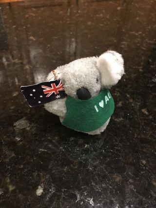 Koala Bear Holding Flag Clip On " I Love Australia " Plush Pencil Grabber Green