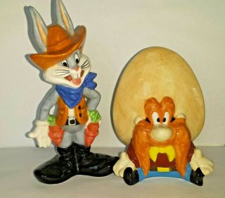 Cowboy Bugs Bunny & Yosemite Sam Salt & Pepper Shakers Looney Tunes Vtg 1993