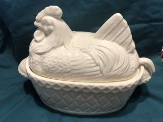 Vintage Hen On Nest Large Soup Tureen White Ceramic Chicken On Nest
