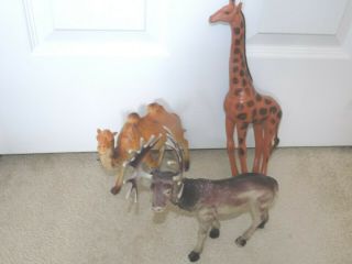 (3) Vintage 1985 Imperial Plastic Molded Animal Figures - Moose - Giraffe - Camel