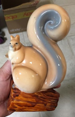 Unique Stylized Tan & Gray Squirrel Figurine Sitting On A Log