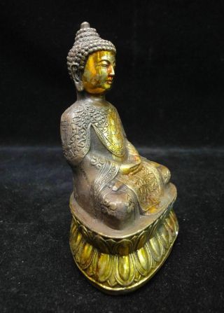 Old Chinese Gilt Bronze Shakyamuni Buddha Seated Statue Sculpture Mark 4