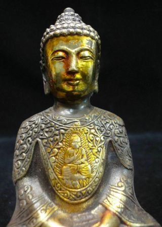 Old Chinese Gilt Bronze Shakyamuni Buddha Seated Statue Sculpture Mark 6