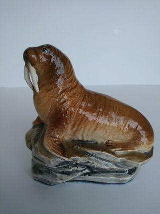 Vintage Ceramic Walrus On Rocks Figurine Japan Sea Ocean Life Animal 2
