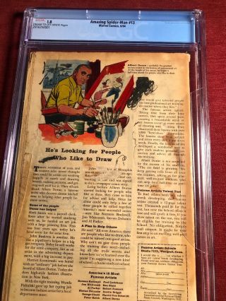 Spider - Man 13 - CGC 1.  8 Marvel Comics 1964 - 1st App of Mysterio 9