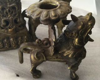 Aisian 4 Foo Dog Dragons Brass Candle Holder Candlelabra 3