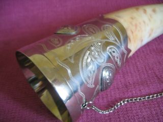 Vintage Cow Bovine Horn Silver Plate Mounted Hunting Stirrup Cup Approx 14 