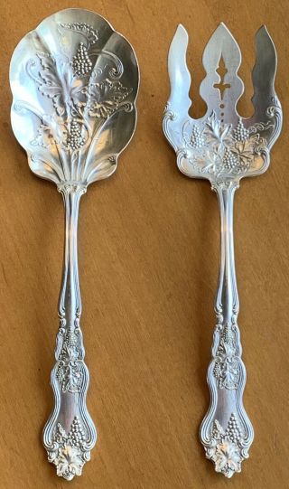 Vintage Moselle Silver Plate Serving Fork And Spoon W/grape & Leaf Motif Pattern
