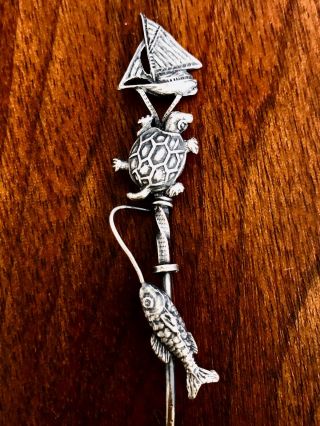 - American Sterling Silver Souvenir Spoon For Pensacola,  Fl.  Fish,  Turtle,  Boat