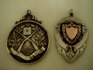2 Solid Sterling Silver Hallmarked 1927 Enamel Shooting Pocket Watch Chain Fobs