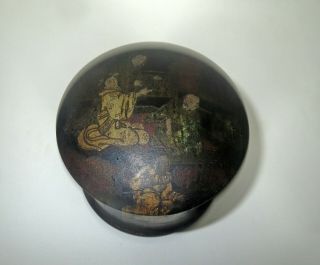 Antique 18TH CENTURY Japanese LACQUER TEA SNUFF BOX - EXTRAORDINARY HAND PAINTED 2