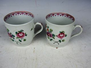 Pair 18th Century Antique Chinese Export Porcelain Handled Tea Cups