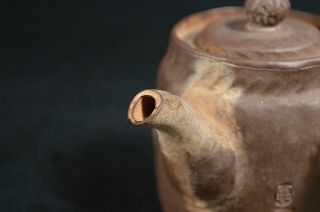 T726: Japanese Banko - ware Brown pottery seal sculpture TEAPOT Kyusu Sencha 2