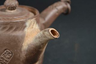 T726: Japanese Banko - ware Brown pottery seal sculpture TEAPOT Kyusu Sencha 3