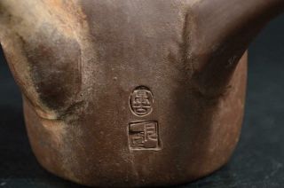 T726: Japanese Banko - ware Brown pottery seal sculpture TEAPOT Kyusu Sencha 5