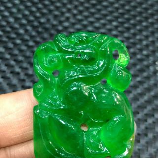 Collectible Chinese Green Jadeite Jade Amass Fortunes Pi Xiu Handwork Pendant 2