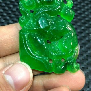 Collectible Chinese Green Jadeite Jade Amass Fortunes Pi Xiu Handwork Pendant 3