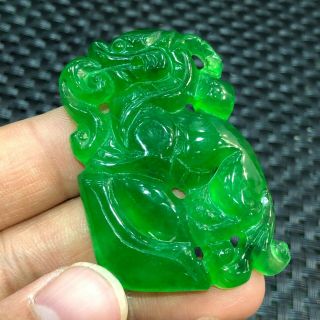Collectible Chinese Green Jadeite Jade Amass Fortunes Pi Xiu Handwork Pendant 4