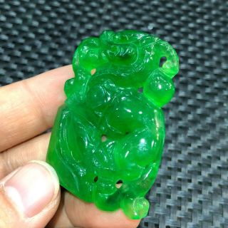 Collectible Chinese Green Jadeite Jade Amass Fortunes Pi Xiu Handwork Pendant 5