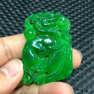 Collectible Chinese Green Jadeite Jade Amass Fortunes Pi Xiu Handwork Pendant 6