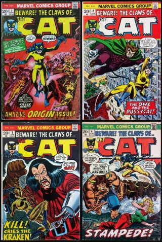 Claws Of The Cat 1 - 4 Complete 1st Greer Grant (tigra) 1st Hellcat Costume 1972