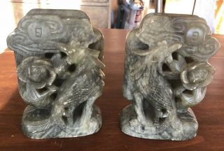 Antique Carved Chinese Jade Jadeite Bookends