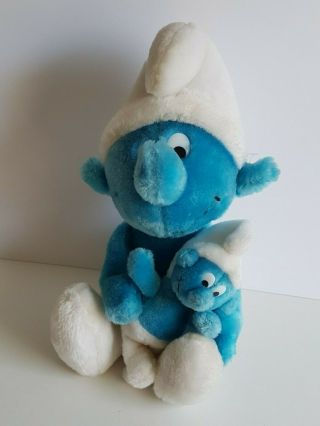 Stuffed Plush 1980s Vintage Smurf With Baby Peyo 11 Inches Toy
