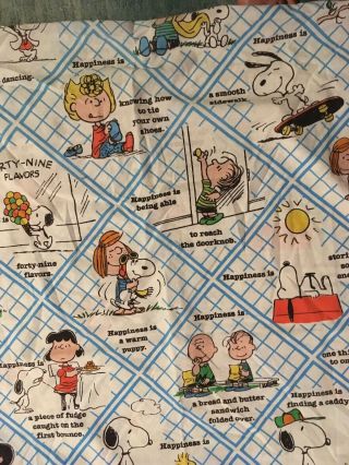 Vintage 1978 Peanuts Twin Fitted Sheet “happiness Is” Blue Lines Euc Snoopy