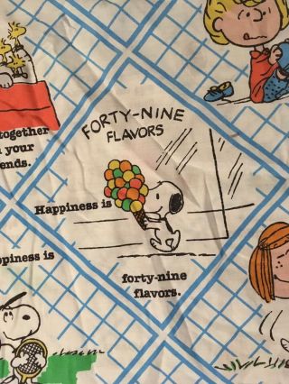 Vintage 1978 Peanuts TWIN Fitted Sheet “Happiness Is” Blue Lines EUC Snoopy 2