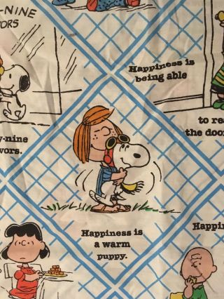 Vintage 1978 Peanuts TWIN Fitted Sheet “Happiness Is” Blue Lines EUC Snoopy 3