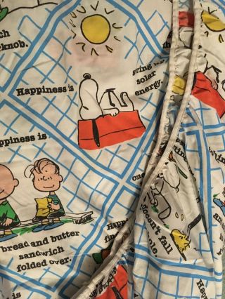 Vintage 1978 Peanuts TWIN Fitted Sheet “Happiness Is” Blue Lines EUC Snoopy 4