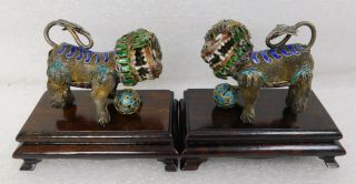 Pair Vintage Or Antique Chinese Cloisonne Foo Dog Lion Dragon Figure