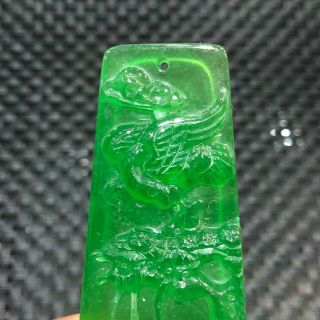 Chinese Rare Collectible Green Jadeite Jade Carved Eagle & Tree Handwork Pendant 2