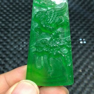 Chinese Rare Collectible Green Jadeite Jade Carved Eagle & Tree Handwork Pendant 3