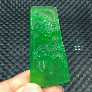 Chinese Rare Collectible Green Jadeite Jade Carved Eagle & Tree Handwork Pendant 4