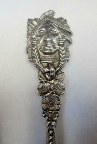 Antique Sterling Souvenir Spoon With High Relief Indian Head,  Minnehaha Falls