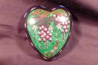 Antique Meiji Japanese Cloisonne Rare Ginbari Heart Shape Box Wisteria Flowers