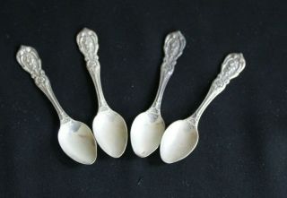 Set Of 4 Antique Sterling Silver Demitasse Spoons Detailed