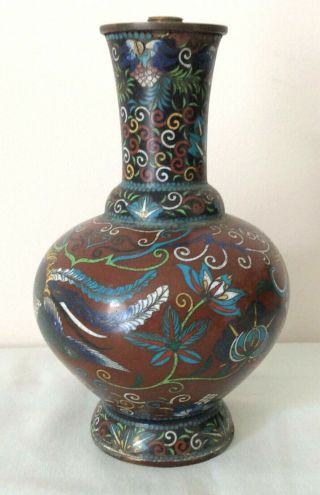 ANTIQUE CHINESE CLOISONNE VASE WITH PHOENIX AND BATS 4