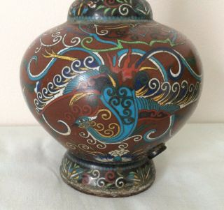 ANTIQUE CHINESE CLOISONNE VASE WITH PHOENIX AND BATS 5