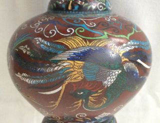 ANTIQUE CHINESE CLOISONNE VASE WITH PHOENIX AND BATS 6