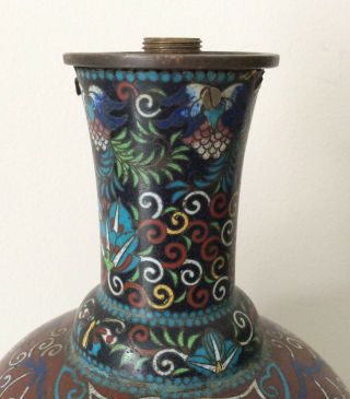 ANTIQUE CHINESE CLOISONNE VASE WITH PHOENIX AND BATS 8