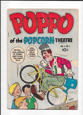 Poppo Of The Popcorn Theatre 1 == Gd Charles Biro Cover Slapstick Clown 1955